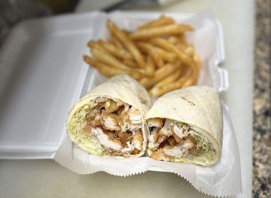 Fried chicken wrap with regular fries