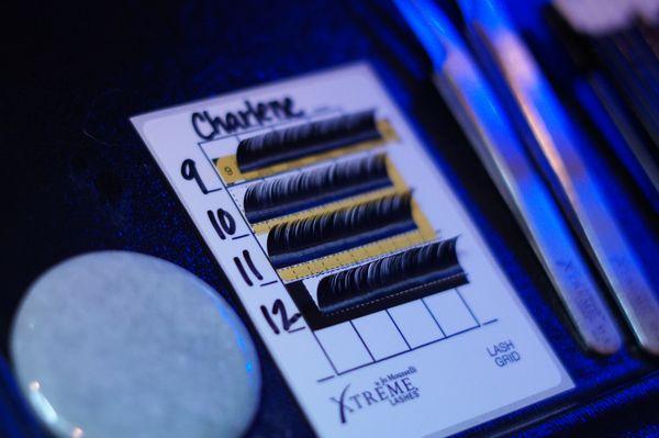 Each client has their own individual lash sheet so we keep track of what your exact lash sizes