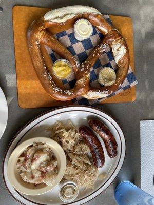 Bratwurst and pretzel