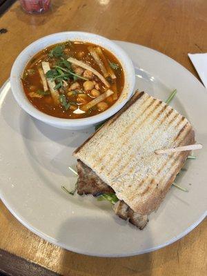 Chicken pesto sandwich and chicken tortilla soup