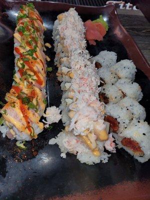 Left to right: Yellow Flame Roll, Big B roll, Crunchy Spicy Tuna roll