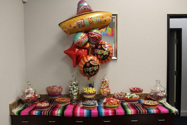 The built in cabinets worked great for our candy "table."