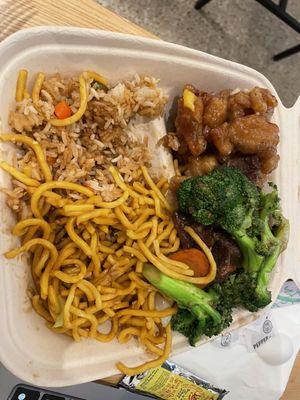 2 item combo, noodles/fried rice, broccoli beef, orange chicken