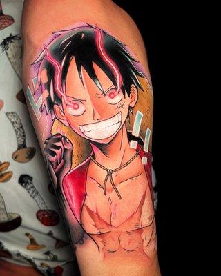 Luffy tattoo done by Artist: Corey @ispyyokai