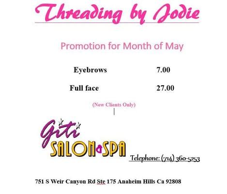 Promotions for this month. Call and book your appointments today