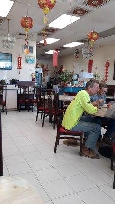 Inside some construction workers eating