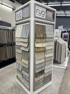 Stanton's Rug display offers wool and natural Jute options among other resilient fibers