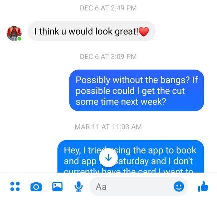 Ask about my hair in DEC No reply...until I messaged again in early march