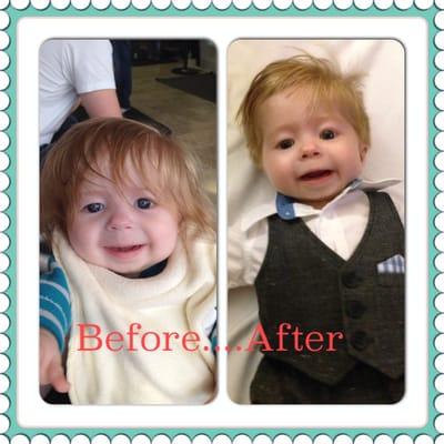 Before and after of his first haircut by Amir.