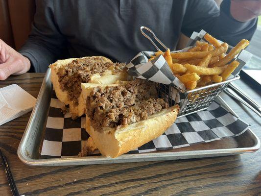 Cheese steak- very large!! Cute baskets of fries