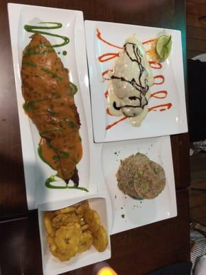 Red snapper with lemons sauce and tostones   Lemon chicken with house rice