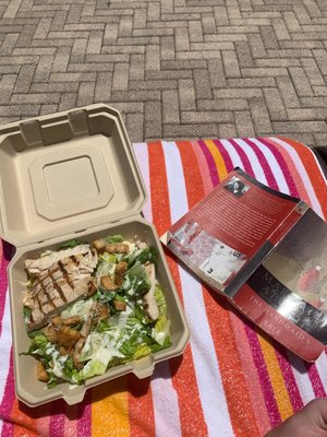 Caesar Salad with grilled chicken poolside!