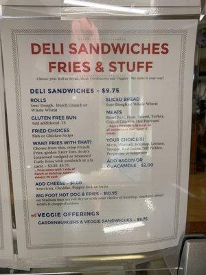 Deli sandwiches menu 8/17/22