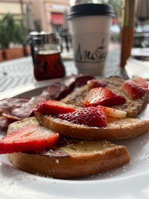 Gluten free French Toast, an Americano and Turkey