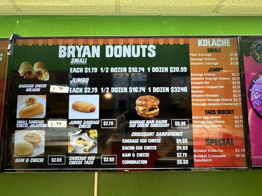 Kolache menu