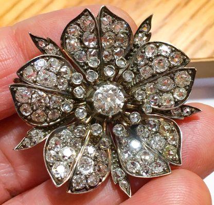 8.50 carat antique diamond pin dated to 1870's.