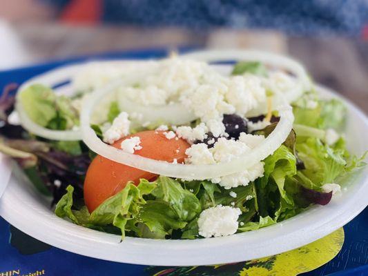 Greek salad! Options include parma cheese we get the traditional FETA cheese! YUM! :)'