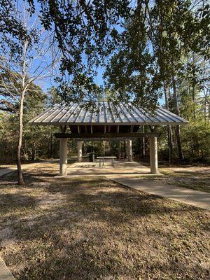 Shaded picnic tables