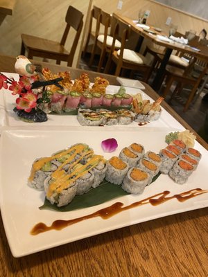 Shrimp Avocado, Shrimp Tempura Roll, California Roll, Spicy Yellowtail Roll, Yellowtail Jalapeno, Avocado Vegetarian Roll, Spicy Tuna Roll