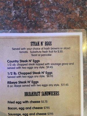 Breakfast menu