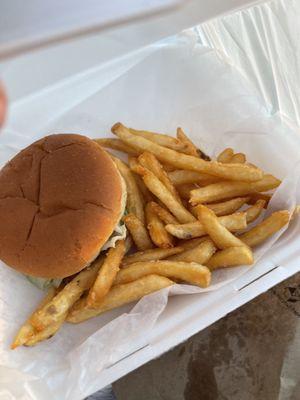 Bacon cheeseburger and fries! Best fries ever! Everything is made fresh too!