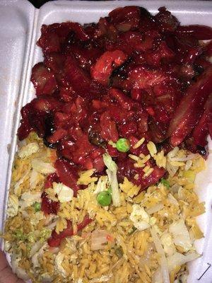 Boneless Ribs with Vegetable Fried Rice