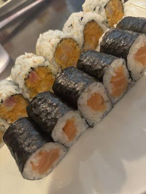 Salmon roll (front); spicy yellowtail (rear)