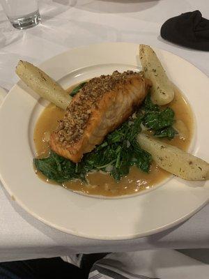 Walnut crusted salmon; delicious.