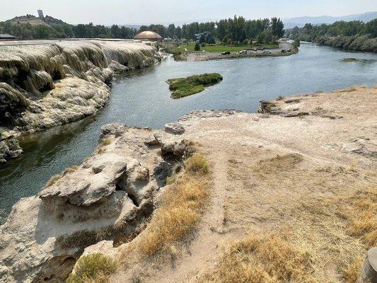 View of Terraces from far end of swinging bridge