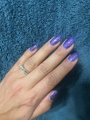 First visit sparkly purple gel manicure