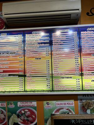 Menu as of nov '23. Great taco prices