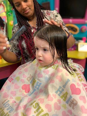 The hairdresser was efficient, sweet, and did a great job. The place is very cute and made my daughter excited for her haircut.