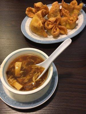 Hot & Sour Soup and Crab Ragoons