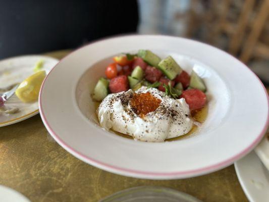 Labneh with melon and cucumber