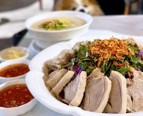 COVID OUTDOOR DINING: B6 Gỏi Vịt - Duck Salad | Large - $14.95 (background: E3 Cháo - Rice Porridge - $5.50)