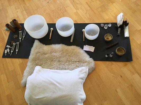 All set up for a Restorative Sound Reiki Experience.