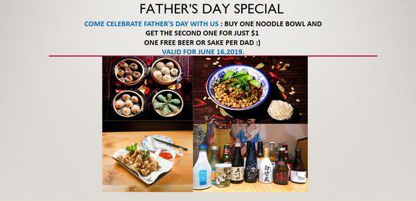 Father's day special. Come celebrate Father's Day with Meet Noodles.