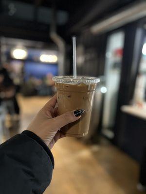 Iced mocha with oat milk