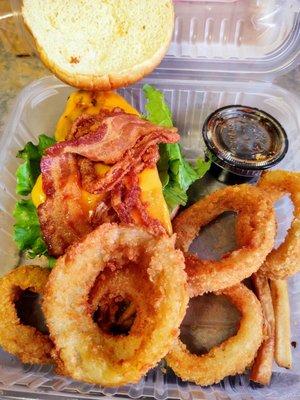 Grilled Whiskey Chicken Sandwich & Onion Rings