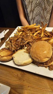 Pulled pork Sliders and fries. Cooked perfectly and tasty