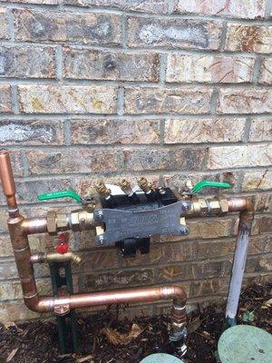 Rpz backflow assemble that serves a lawn irrigation system