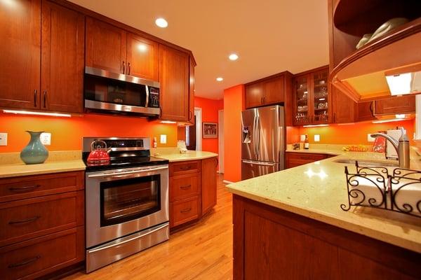 Remodeled kitchen with silestone countertops, cherry cabinets, and stainless steel appliances