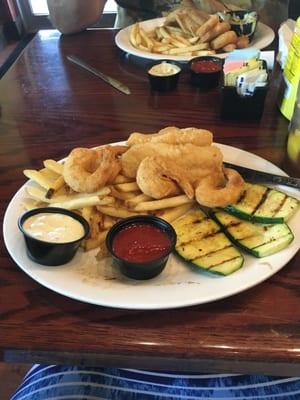 Fried fish and shrimp special.. There was more grilled zucchini .. I ate some !!! Yum!