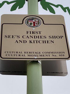 The Sign goes up designating the spot where The First See's Candies Shop was built in 1921 by The Cultural Heritage Commission