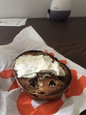 Cinnamon raisin bagel with cream cheese. Yikes.