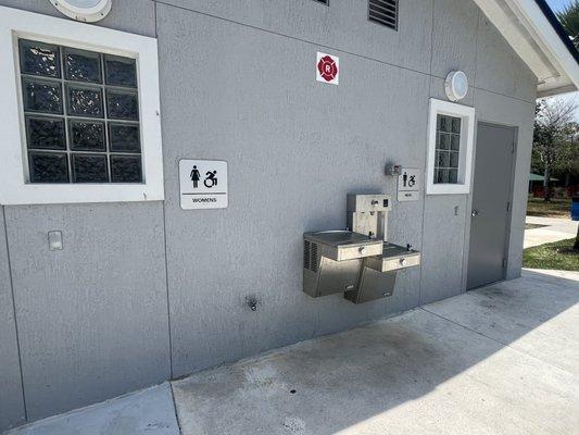 Restrooms and water fountain