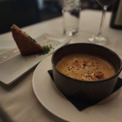 Lobster bisque and truffle grilled cheese