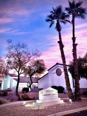 Shiloh Community Church at sunset