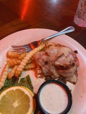 The chicken cordon bleu they serve. Chicken breast with ham and melted cheese.