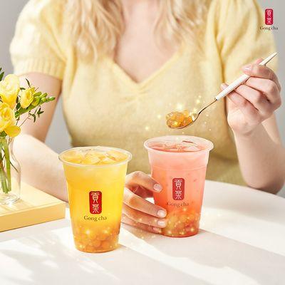 Left: Mango Pineapple Tea with Golden Pearl 
Right: Strawberry Chamomile Tea with Golden Pearl